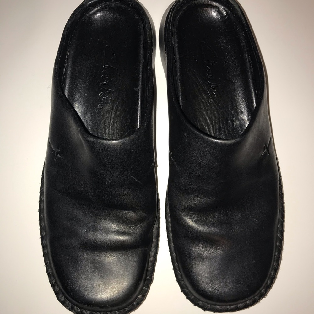 Clarks Leather Slip On Clog Mules SZ 7M Black
